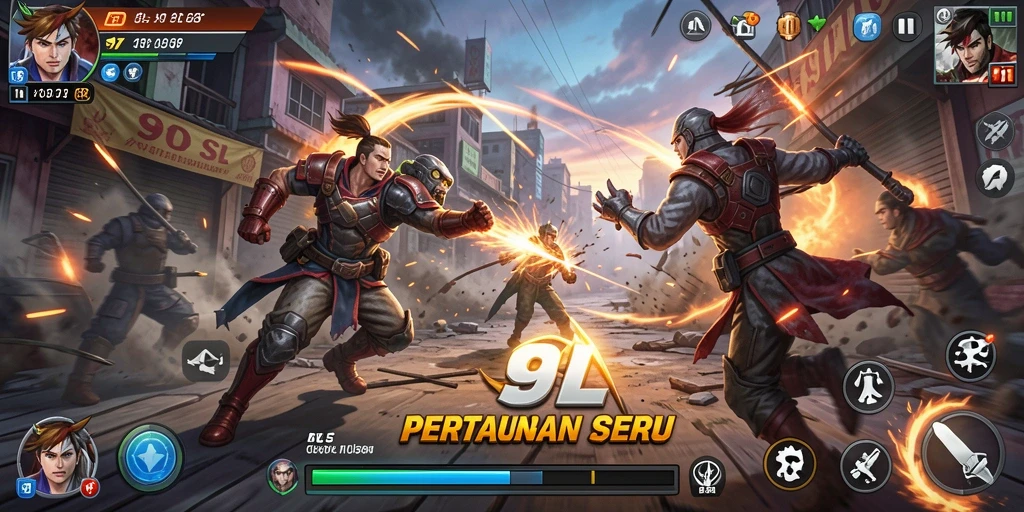 Gameplay seru 9SL dengan pertarungan dinamis dan karakter beragam.