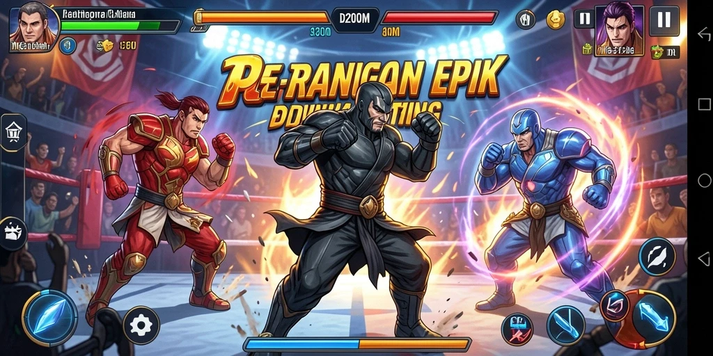 Tampilan gameplay D200M dengan pertarungan yang seru dan karakter unik.