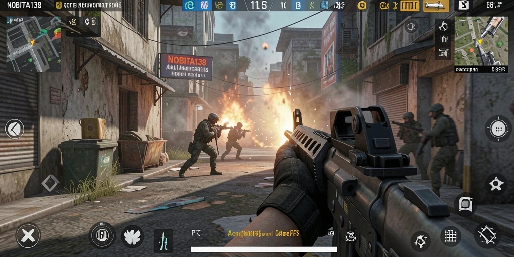 Menampilkan aksi mendebarkan dari gameplay FPS NOBITA138.