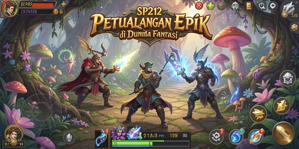 Tampilan gameplay SP212 dengan karakter dan monster epik.